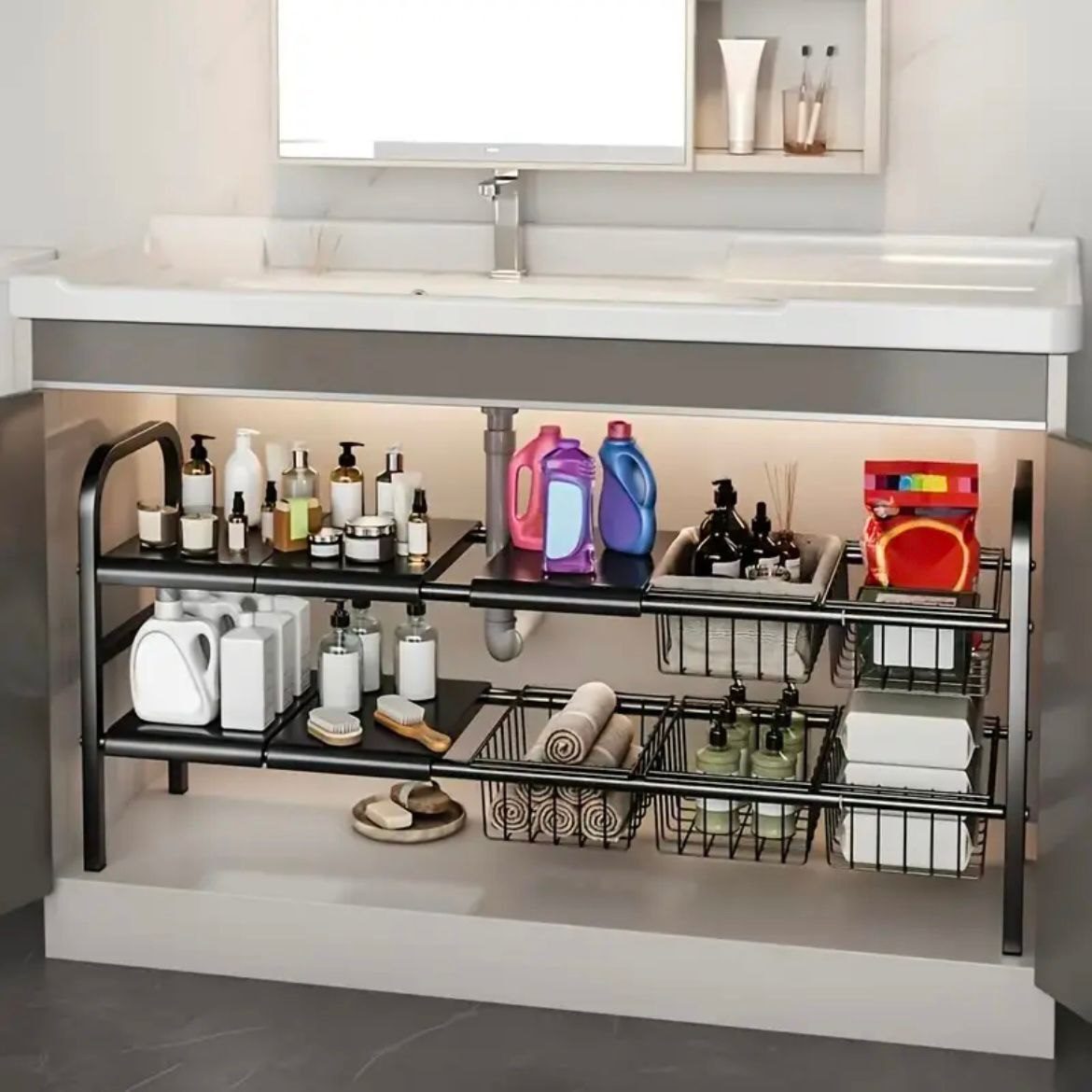 Étagère Extensible Sous Évier – Organisateur Cuisine & Salle de Bain