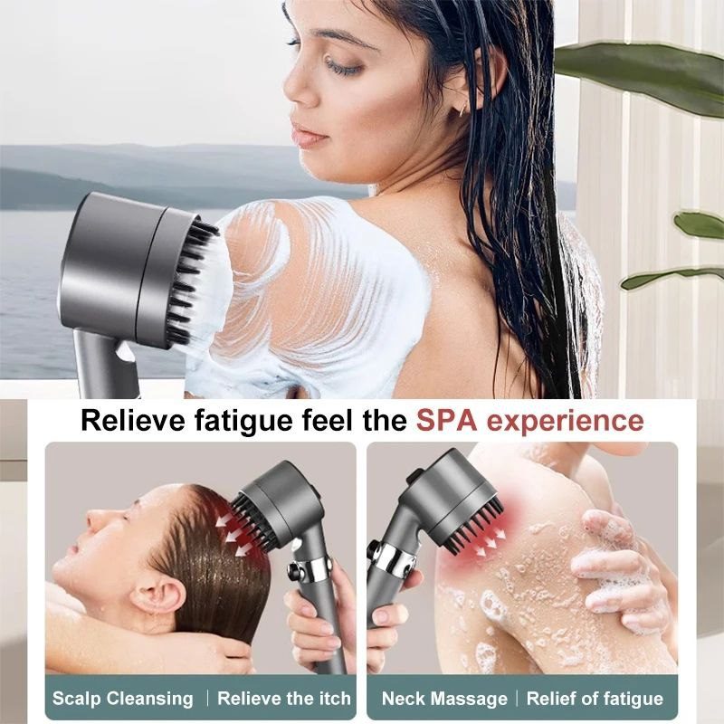 Pommeau de douche filtrant multifonction avec brosse en silicone