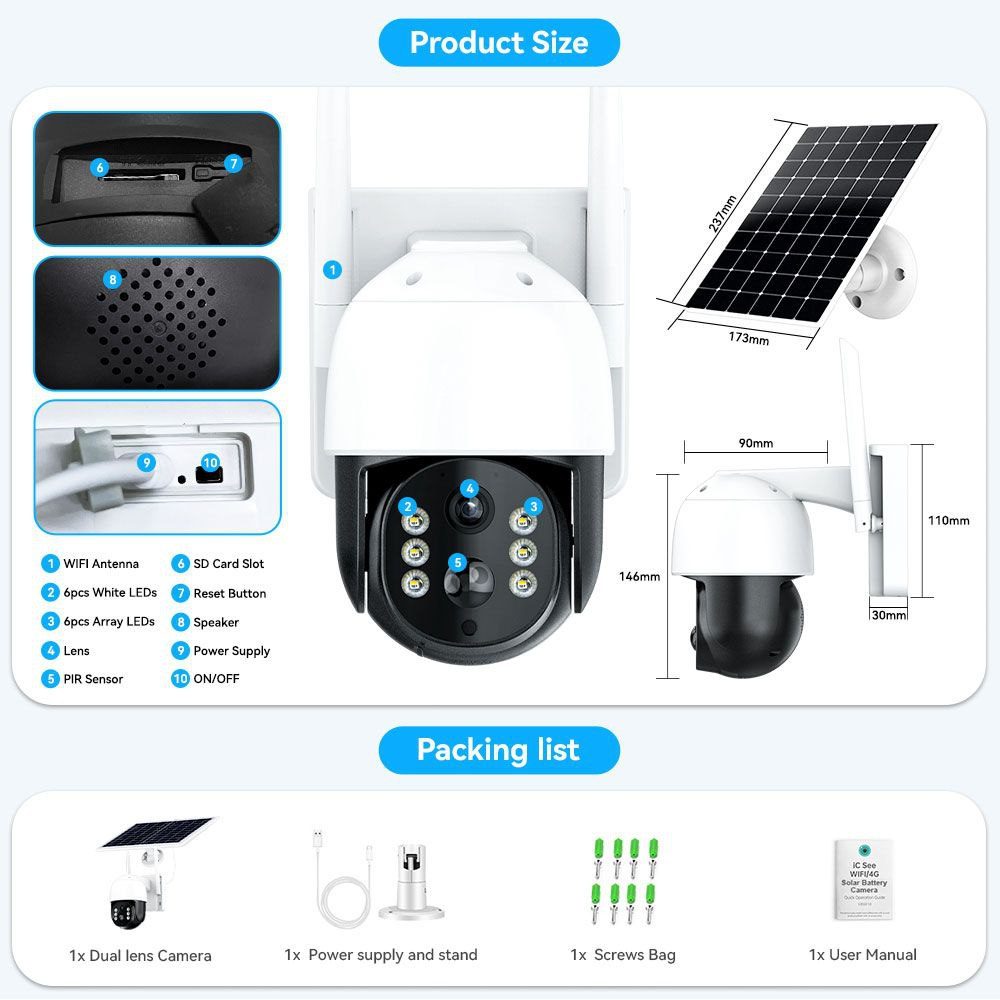 Caméra de Surveillance Solaire WiFi 4MP (PTZ)