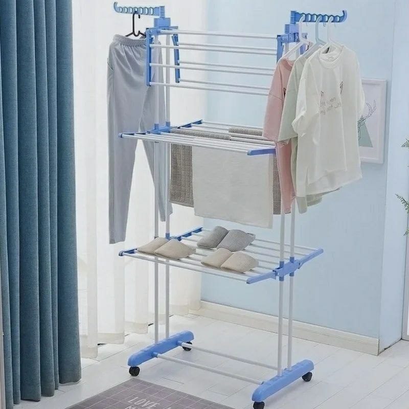Séchoir à Linge Pliable Multi-Niveaux avec Roulettes