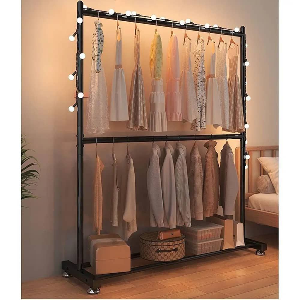 Portant à Vêtements Double Barre avec Roulettes