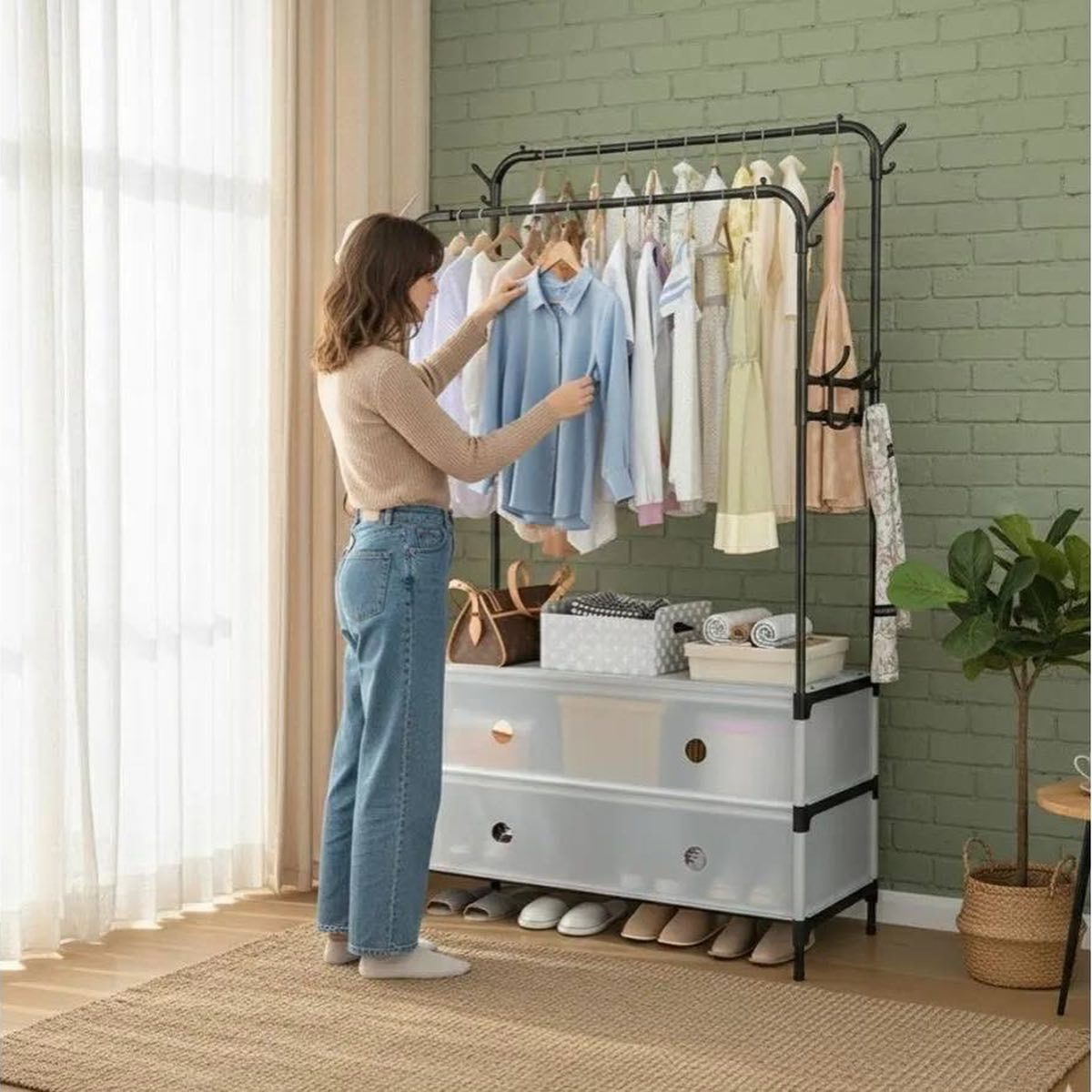 رف مزدوج للأحذية ورف للمعاطف image 2