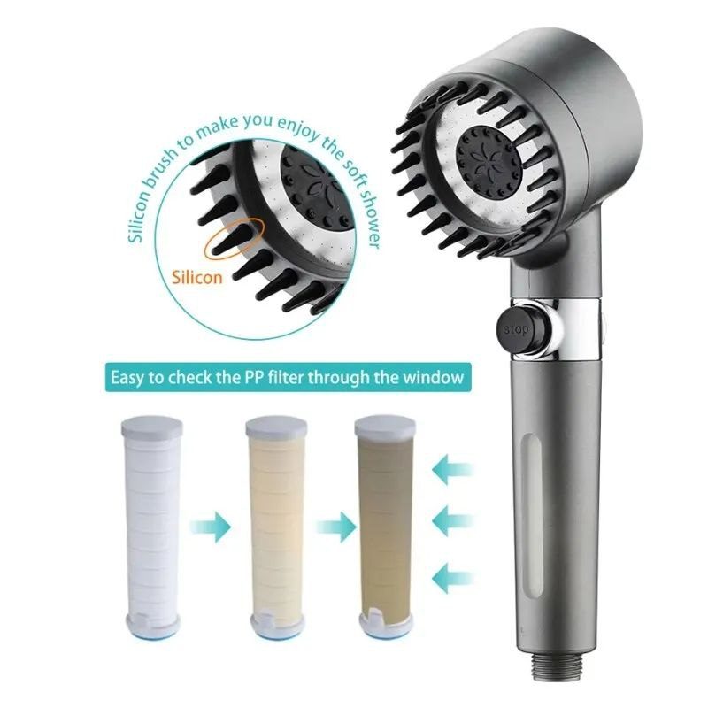 Pommeau de douche filtrant multifonction avec brosse en silicone image 6