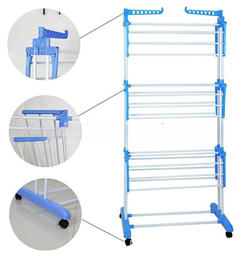 Séchoir à Linge Pliable Multi-Niveaux avec Roulettes image 5