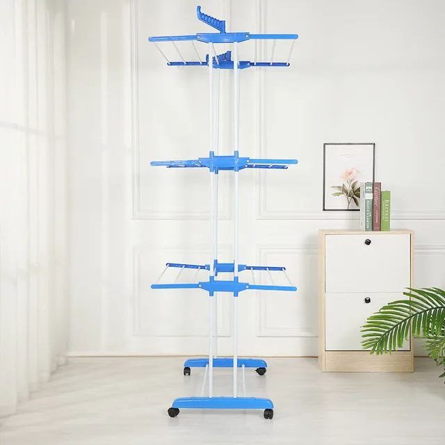 Séchoir à Linge Pliable Multi-Niveaux avec Roulettes image 4