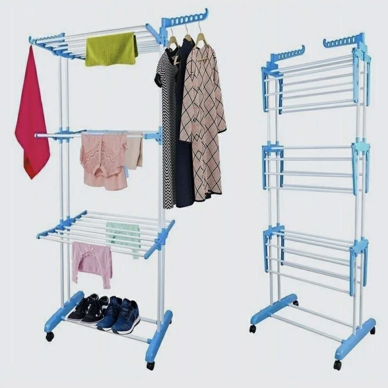 Séchoir à Linge Pliable Multi-Niveaux avec Roulettes image 6