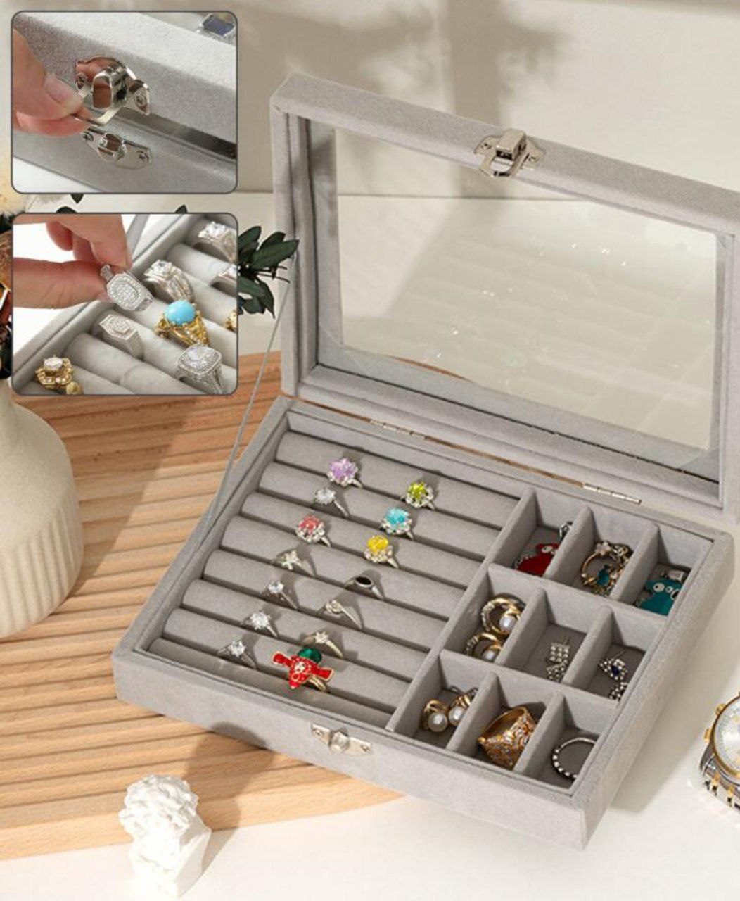 Boîte à Bijoux Élégante avec Miroir صورة 5