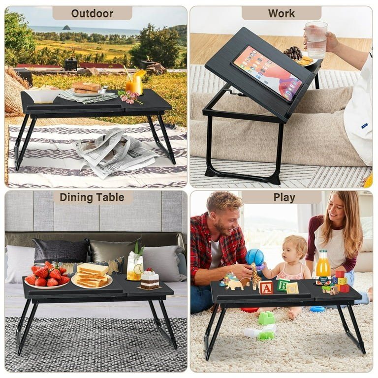 Table de lit pliante réglable avec porte-gobelet image 3