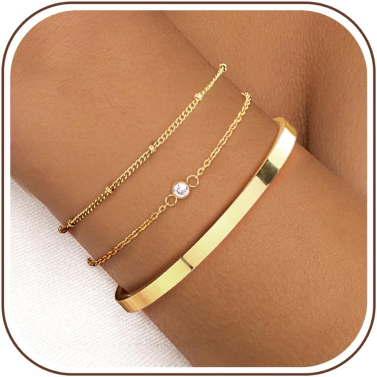Finrezio 3-5 Pcs Gold Bracelet For Women 14K Gold